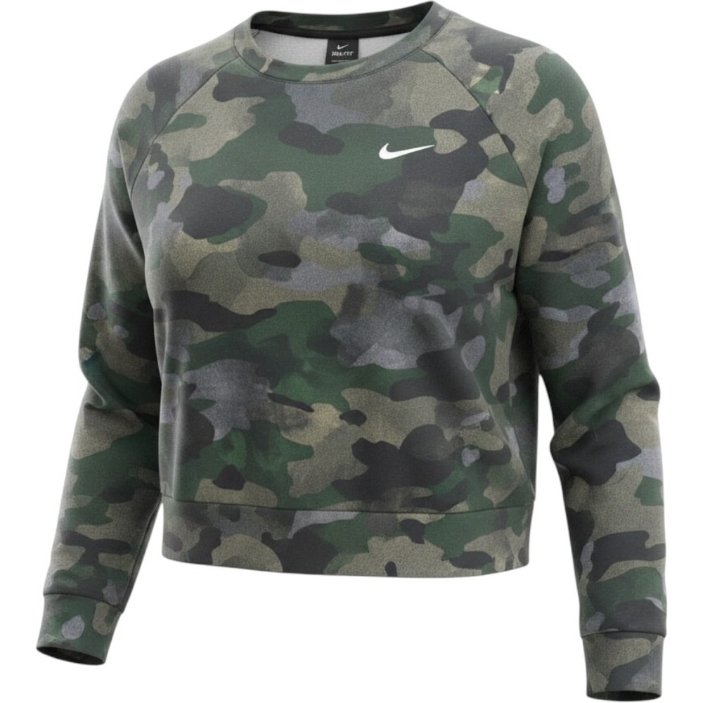 Nike Camo Cropped Crew Green Dri-FIT Athletic Pullover Top - Small